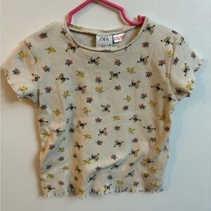 4/30$ Zara Kids Multicolor Floral ribbed short sleeve 2 years
